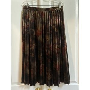 Mystree‎ Skirt Womens Large Black Brown Velvet Pleated Floral Peacock Whimsygoth